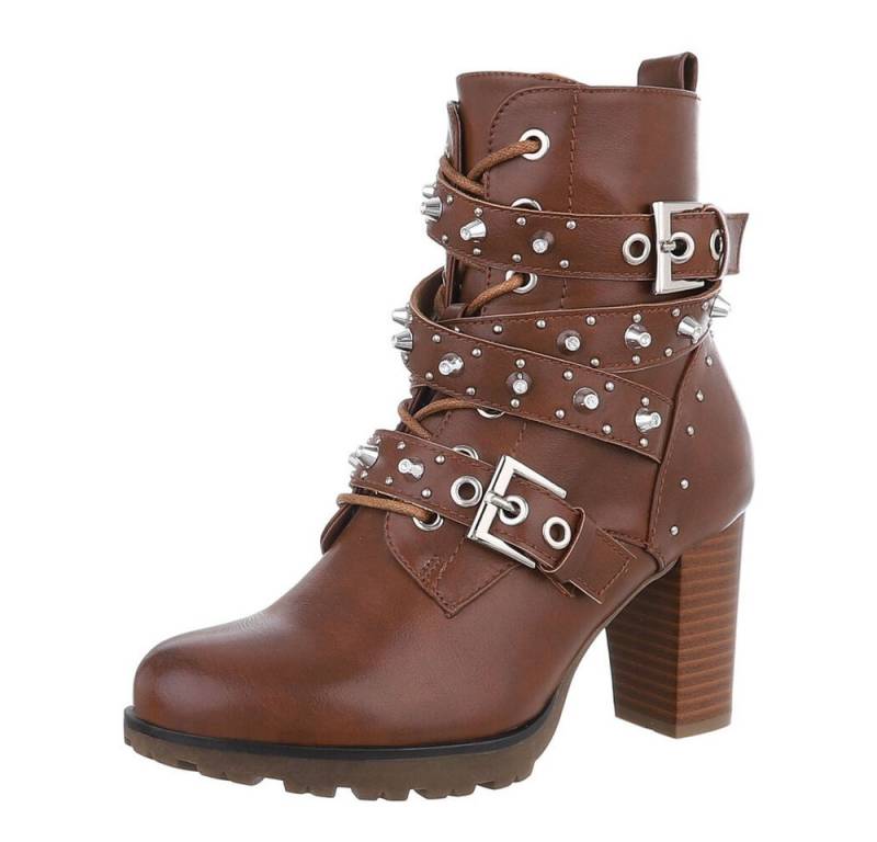 Ital-Design Damen Schnürschuhe Biker Westernstiefelette (87417794) Blockabsatz Stiefeletten in Braun von Ital-Design