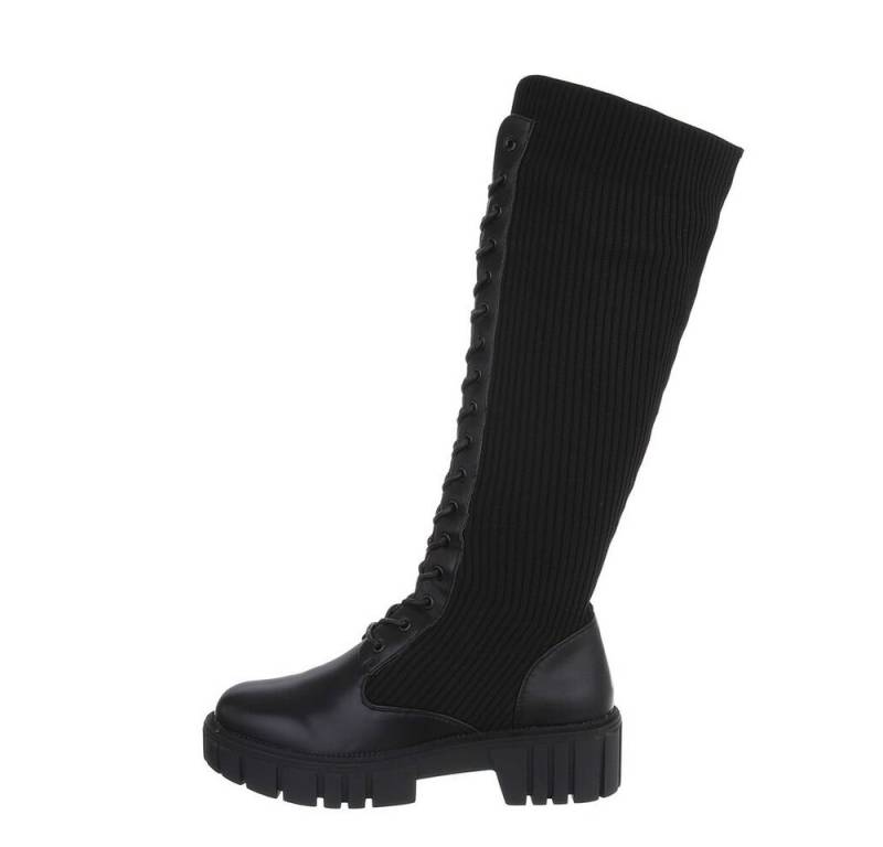 Ital-Design Damen Schnürschuhe Freizeit Plateaustiefel (84633807) Blockabsatz Schnürstiefel in Schwarz von Ital-Design