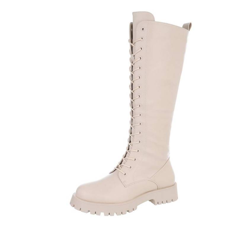 Ital-Design Damen Schnürschuhe Freizeit Plateaustiefel (87124813) Blockabsatz Flache Stiefel in Beige von Ital-Design