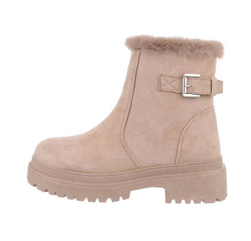 Ital-Design Damen Schnürschuhe Freizeit Plateaustiefelette Blockabsatz Plateaustiefeletten in Hellbraun von Ital-Design