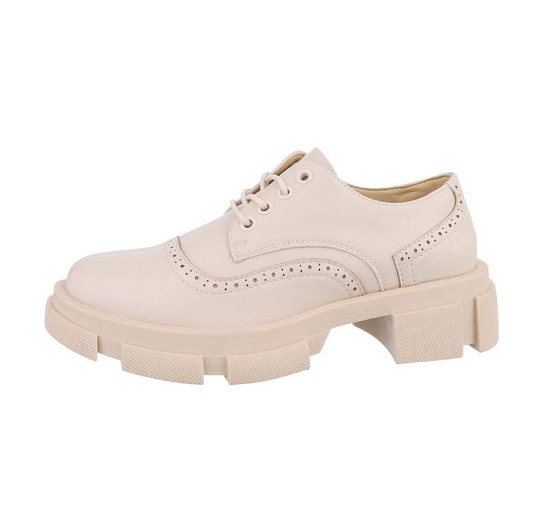 Ital-Design Damen Schnürschuhe Freizeit Schnürschuh Blockabsatz Schnürer in Beige von Ital-Design