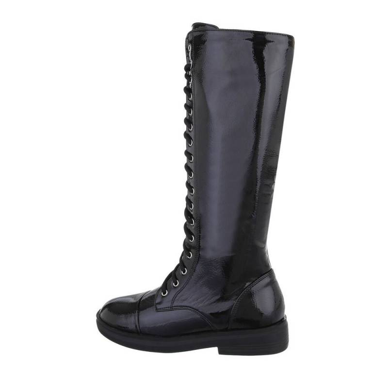 Ital-Design Damen Schnürschuhe Freizeit Schnürstiefel (78953767) Blockabsatz Flache Stiefel in Schwarz von Ital-Design