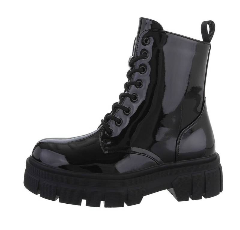 Ital-Design Damen Schnürschuhe Freizeit Schnürstiefelette (80951346) Blockabsatz Plateaustiefeletten in Schwarz von Ital-Design