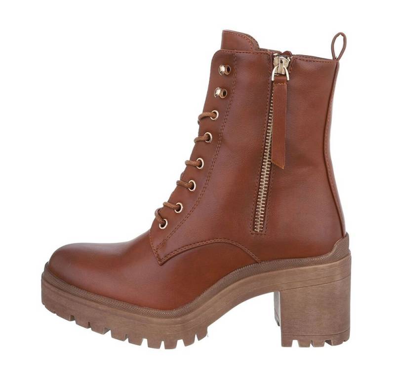 Ital-Design Damen Schnürschuhe Freizeit Schnürstiefelette (84338040) Blockabsatz High-Heel Stiefeletten in Camel von Ital-Design