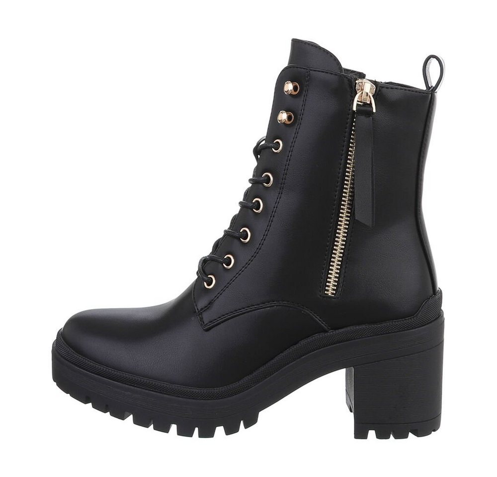 Ital-Design Damen Schnürschuhe Freizeit Schnürstiefelette (84338045) Blockabsatz High-Heel Stiefeletten in Schwarz von Ital-Design