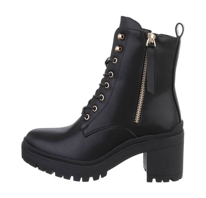 Ital-Design Damen Schnürschuhe Freizeit Schnürstiefelette (84338045) Blockabsatz High-Heel Stiefeletten in Schwarz von Ital-Design