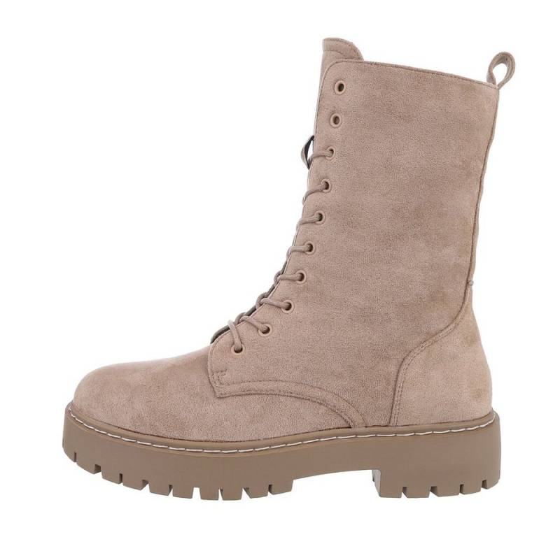 Ital-Design Damen Schnürschuhe Freizeit Schnürstiefelette (84338326) Blockabsatz Plateaustiefeletten in Hellbraun von Ital-Design