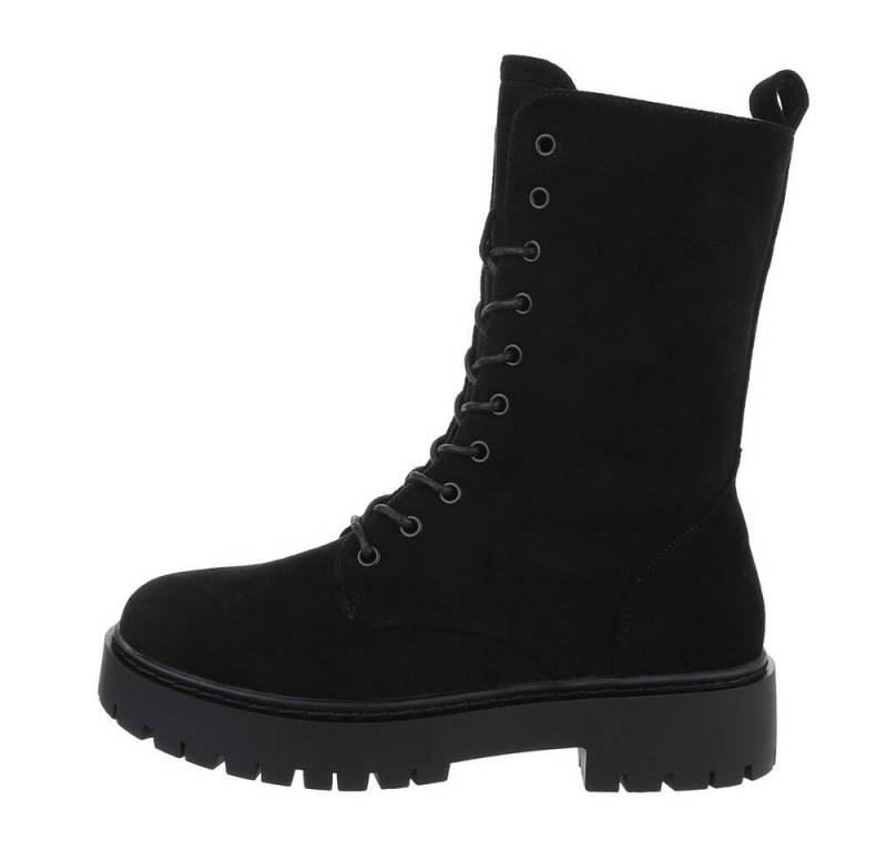 Ital-Design Damen Schnürschuhe Freizeit Schnürstiefelette (84338331) Blockabsatz Plateaustiefeletten in Schwarz von Ital-Design