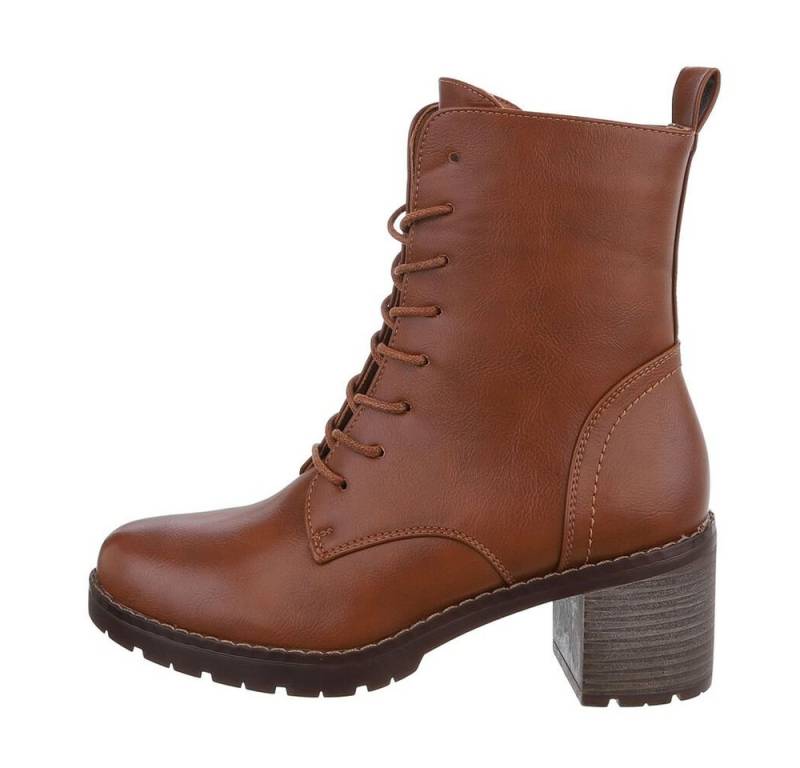 Ital-Design Damen Schnürschuhe Freizeit Schnürstiefelette (84556969) Blockabsatz Schnürstiefeletten in Camel von Ital-Design
