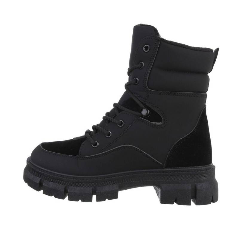 Ital-Design Damen Schnürschuhe Freizeit Schnürstiefelette (84633575) Blockabsatz Plateaustiefeletten in Schwarz von Ital-Design