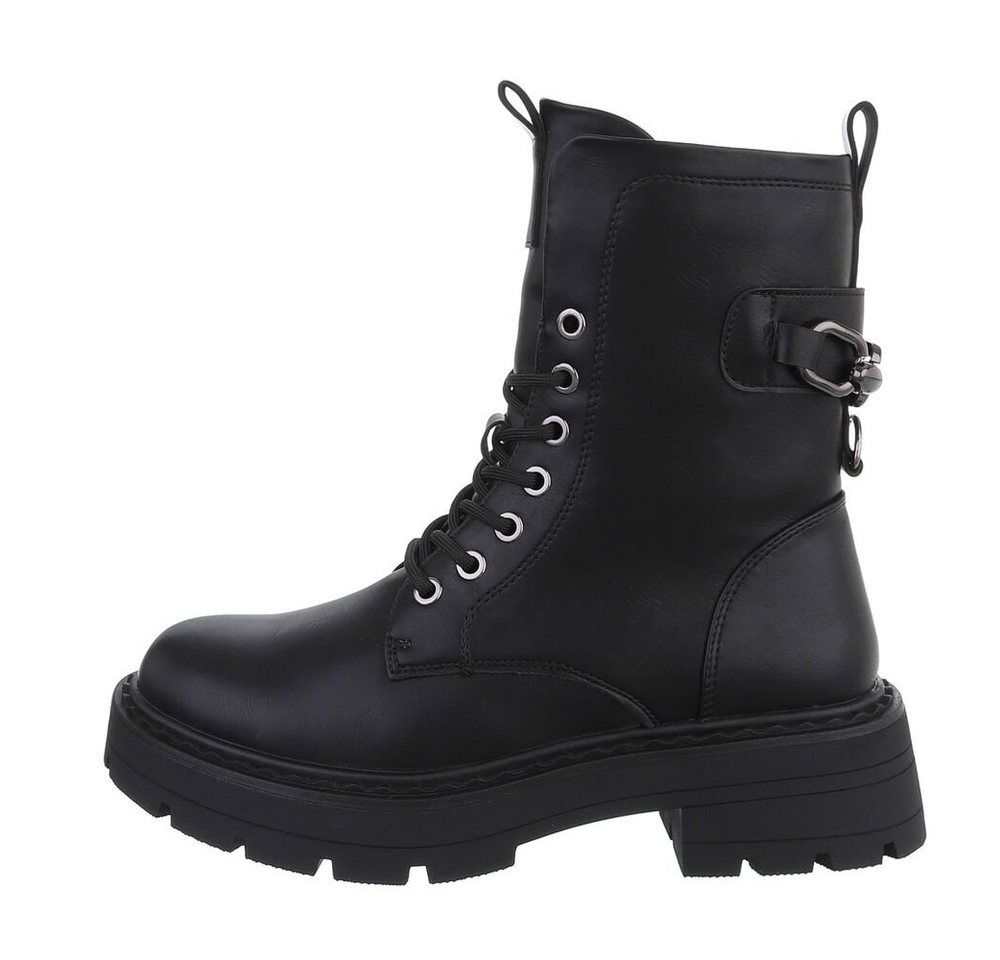 Ital-Design Damen Schnürschuhe Freizeit Schnürstiefelette (84648330) Blockabsatz Plateaustiefeletten in Schwarz von Ital-Design