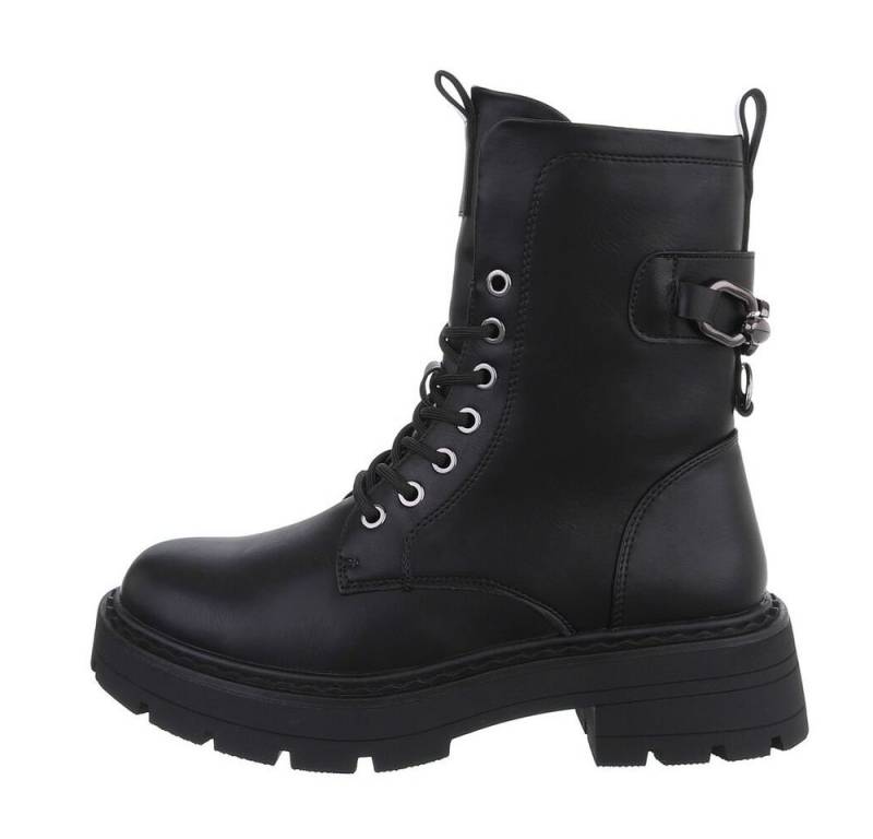 Ital-Design Damen Schnürschuhe Freizeit Schnürstiefelette (84648330) Blockabsatz Plateaustiefeletten in Schwarz von Ital-Design