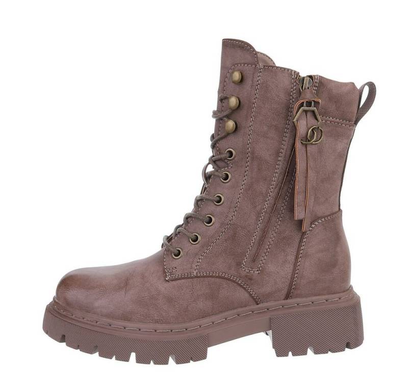 Ital-Design Damen Schnürschuhe Freizeit Schnürstiefelette (84648378) Blockabsatz Plateaustiefeletten in Hellbraun von Ital-Design