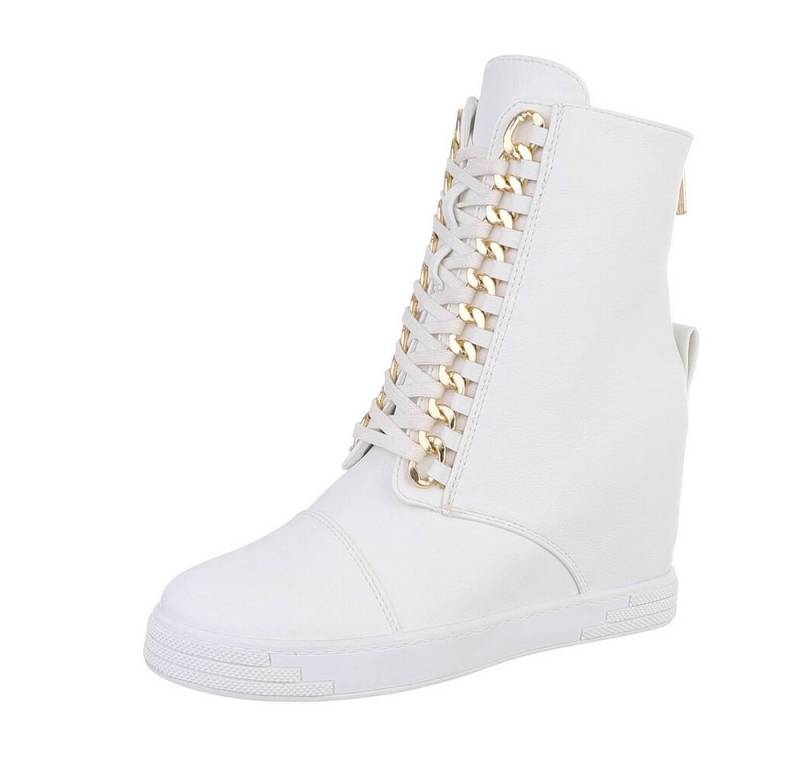 Ital-Design Damen Schnürschuhe Freizeit Schnürstiefelette (87108879) Keilabsatz/Wedge High-Heel Stiefeletten in Weiß von Ital-Design