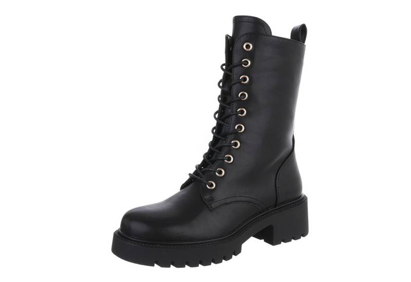 Ital-Design Damen Schnürschuhe Freizeit Schnürstiefelette (87118118) Blockabsatz Plateaustiefeletten in Schwarz von Ital-Design