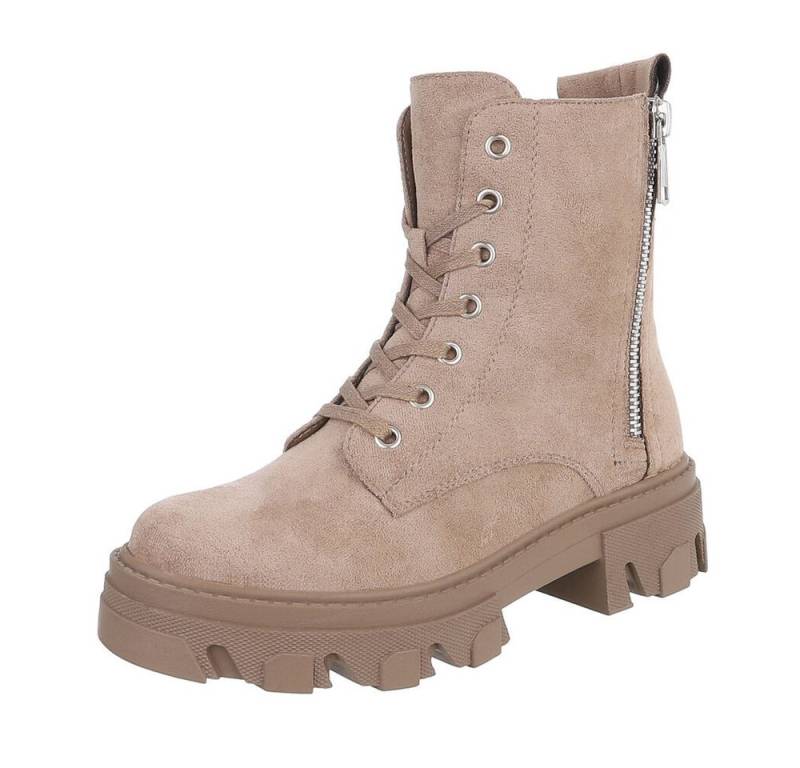 Ital-Design Damen Schnürschuhe Freizeit Schnürstiefelette (87118192) Blockabsatz Plateaustiefeletten in Hellbraun von Ital-Design