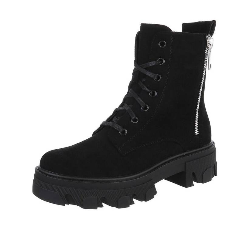 Ital-Design Damen Schnürschuhe Freizeit Schnürstiefelette (87118196) Blockabsatz Plateaustiefeletten in Schwarz von Ital-Design