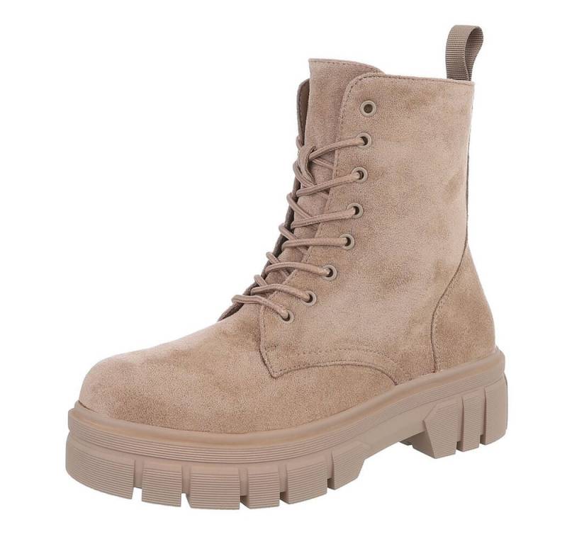 Ital-Design Damen Schnürschuhe Freizeit Schnürstiefelette (87124699) Blockabsatz Plateaustiefeletten in Hellbraun von Ital-Design
