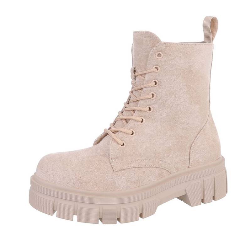 Ital-Design Damen Schnürschuhe Freizeit Schnürstiefelette (87124716) Blockabsatz Plateaustiefeletten in Beige von Ital-Design
