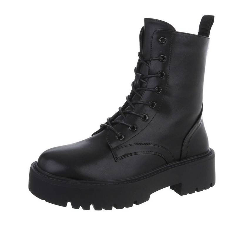 Ital-Design Damen Schnürschuhe Freizeit Schnürstiefelette (87124796) Blockabsatz Plateaustiefeletten in Schwarz von Ital-Design