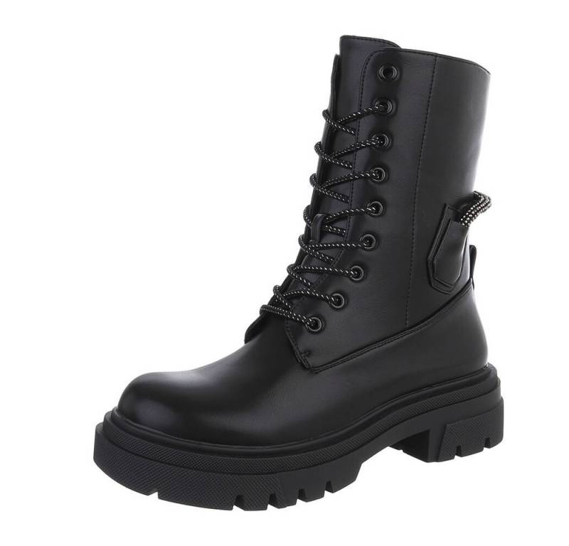 Ital-Design Damen Schnürschuhe Freizeit Schnürstiefelette (87124848) Blockabsatz Plateaustiefeletten in Schwarz von Ital-Design