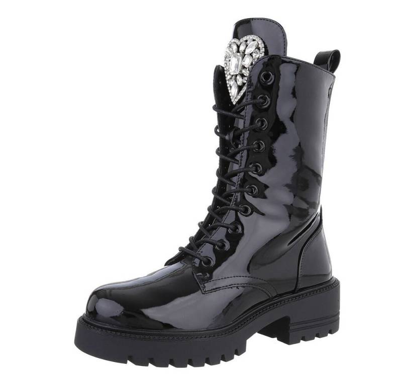 Ital-Design Damen Schnürschuhe Freizeit Schnürstiefelette (87214563) Blockabsatz Plateaustiefeletten in Schwarz von Ital-Design