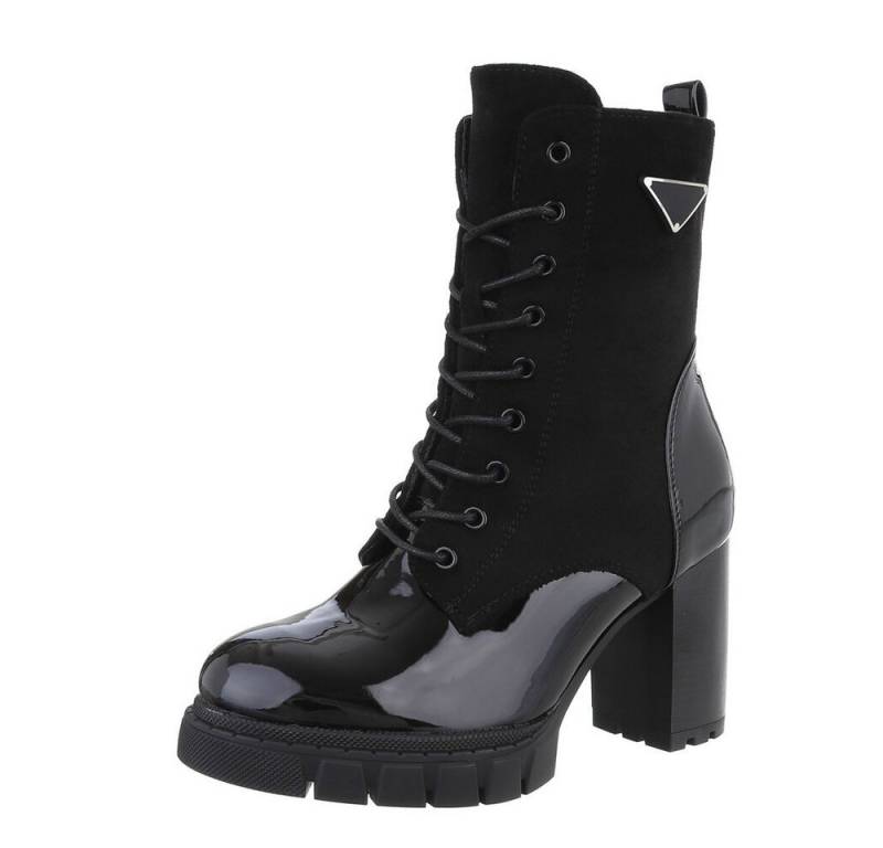 Ital-Design Damen Schnürschuhe Freizeit Schnürstiefelette (87336786) Blockabsatz Stiefeletten in Schwarz von Ital-Design