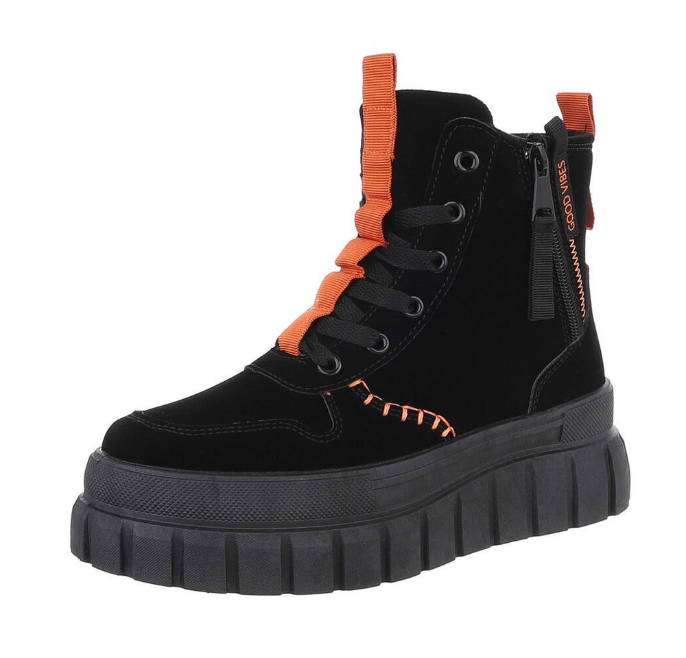 Ital-Design Damen Schnürschuhe Freizeit Schnürstiefelette (87417822) Flach Stiefeletten in Schwarz von Ital-Design