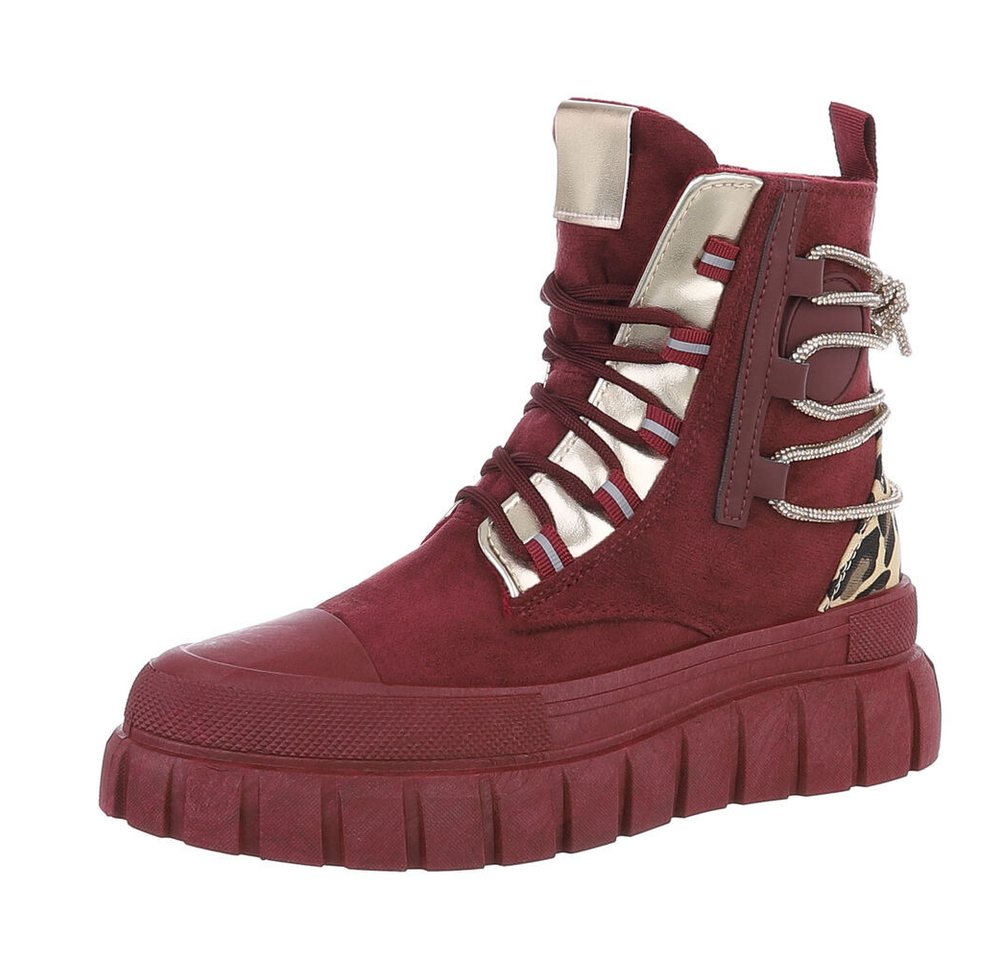 Ital-Design Damen Schnürschuhe Freizeit Schnürstiefelette (87417835) Flach Sneakers High in Weinrot von Ital-Design