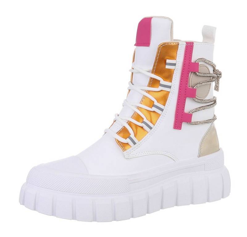 Ital-Design Damen Schnürschuhe Freizeit Schnürstiefelette (87417839) Flach Sneakers High in Weiß von Ital-Design