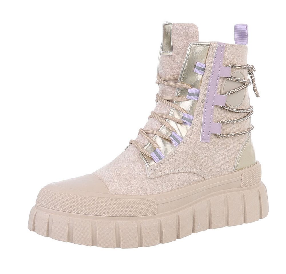 Ital-Design Damen Schnürschuhe Freizeit Schnürstiefelette (87417853) Flach Sneakers High in Beige von Ital-Design