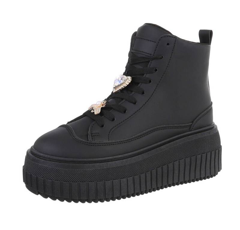 Ital-Design Damen Schnürschuhe Freizeit Schnürstiefelette (87451790) Keilabsatz/Wedge Sneakers High in Schwarz von Ital-Design