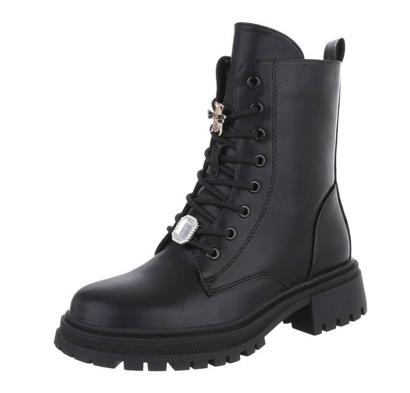 Ital-Design Damen Schnürschuhe Freizeit Schnürstiefelette (87451866) Blockabsatz Stiefeletten in Schwarz von Ital-Design