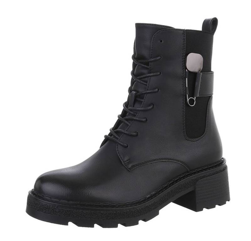 Ital-Design Damen Schnürschuhe Freizeit Schnürstiefelette (87531912) Blockabsatz Stiefeletten in Schwarz von Ital-Design