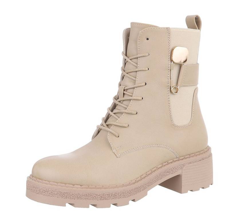 Ital-Design Damen Schnürschuhe Freizeit Schnürstiefelette (87531917) Blockabsatz Stiefeletten in Beige von Ital-Design