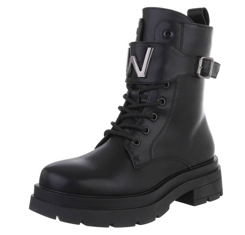 Ital-Design Damen Schnürschuhe Freizeit Schnürstiefelette (88460353) Blockabsatz Stiefeletten in Schwarz von Ital-Design