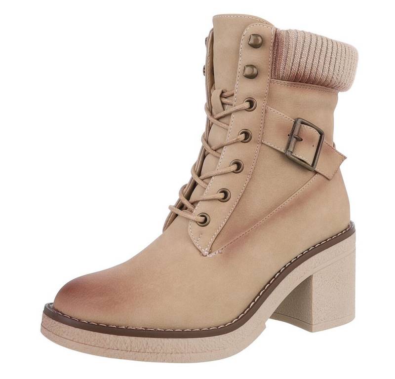 Ital-Design Damen Schnürschuhe Freizeit Schnürstiefelette (88519543) Blockabsatz Stiefeletten in Hellbraun von Ital-Design