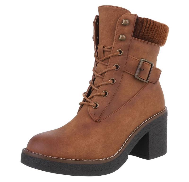 Ital-Design Damen Schnürschuhe Freizeit Schnürstiefelette (88519550) Blockabsatz Stiefeletten in Camel von Ital-Design