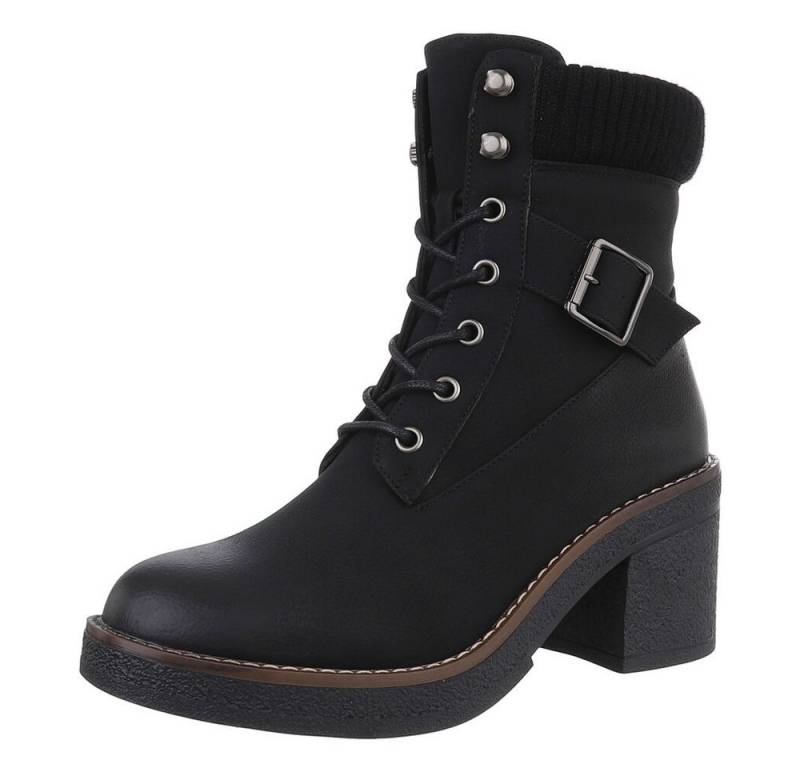 Ital-Design Damen Schnürschuhe Freizeit Schnürstiefelette (88519556) Blockabsatz Stiefeletten in Schwarz von Ital-Design
