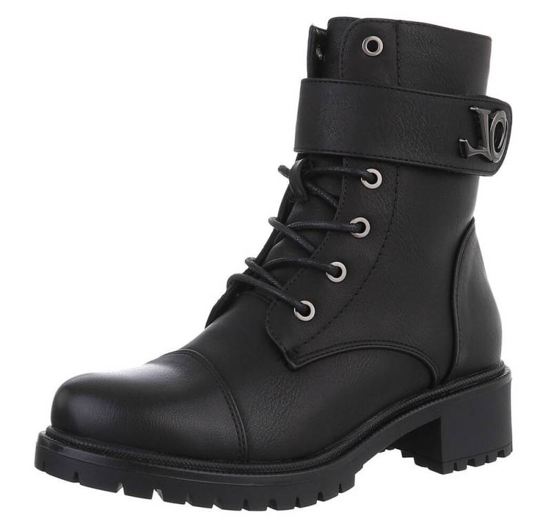 Ital-Design Damen Schnürschuhe Freizeit Schnürstiefelette (88577620) Blockabsatz Stiefeletten in Schwarz von Ital-Design