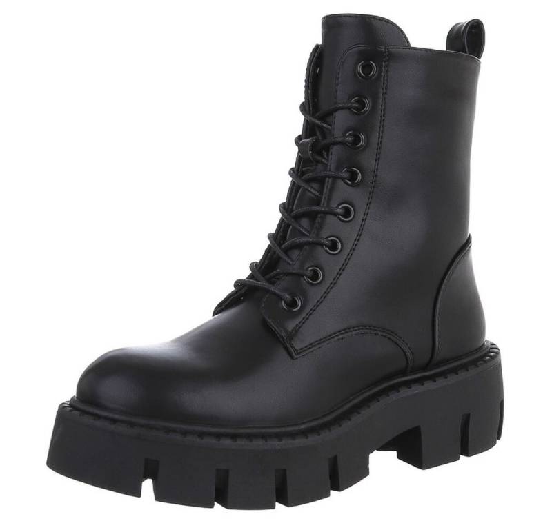 Ital-Design Damen Schnürschuhe Freizeit Schnürstiefelette (90110139) Blockabsatz Stiefeletten in Schwarz von Ital-Design