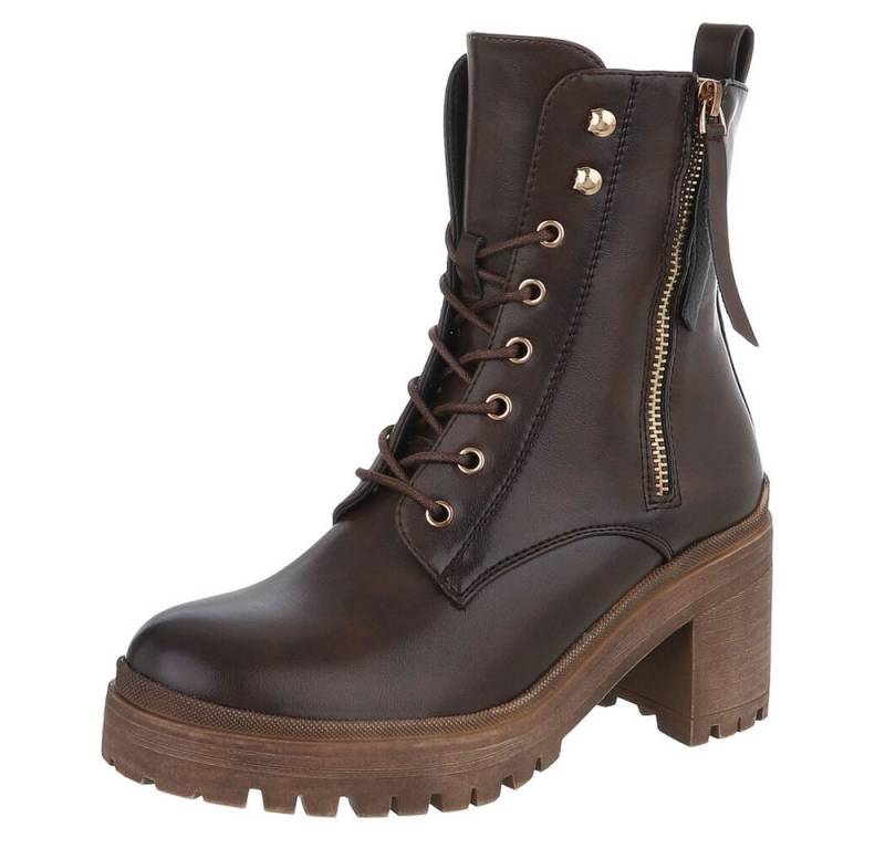 Ital-Design Damen Schnürschuhe Freizeit Schnürstiefelette (90861130) Blockabsatz Stiefeletten in Braun von Ital-Design