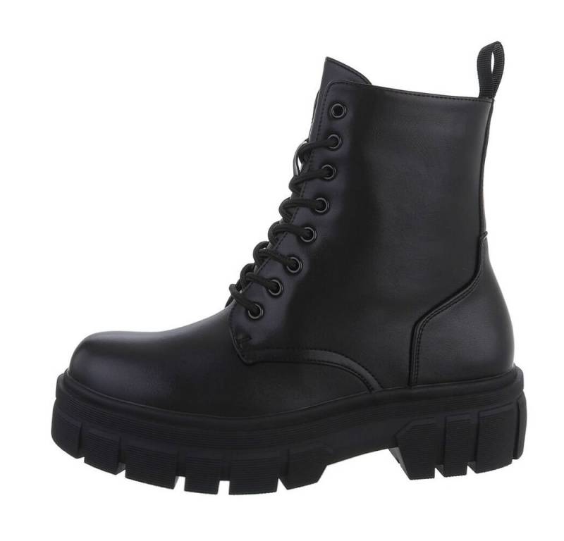 Ital-Design Damen Schnürschuhe Freizeit Schnürstiefelette Schnürstiefelette (80951367) Blockabsatz Plateaustiefeletten in Schwarz von Ital-Design