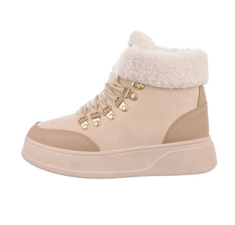 Ital-Design Damen Schnürschuhe Freizeit Sneakerboots (84456476) Keilabsatz/Wedge Sneakers High in Beige von Ital-Design