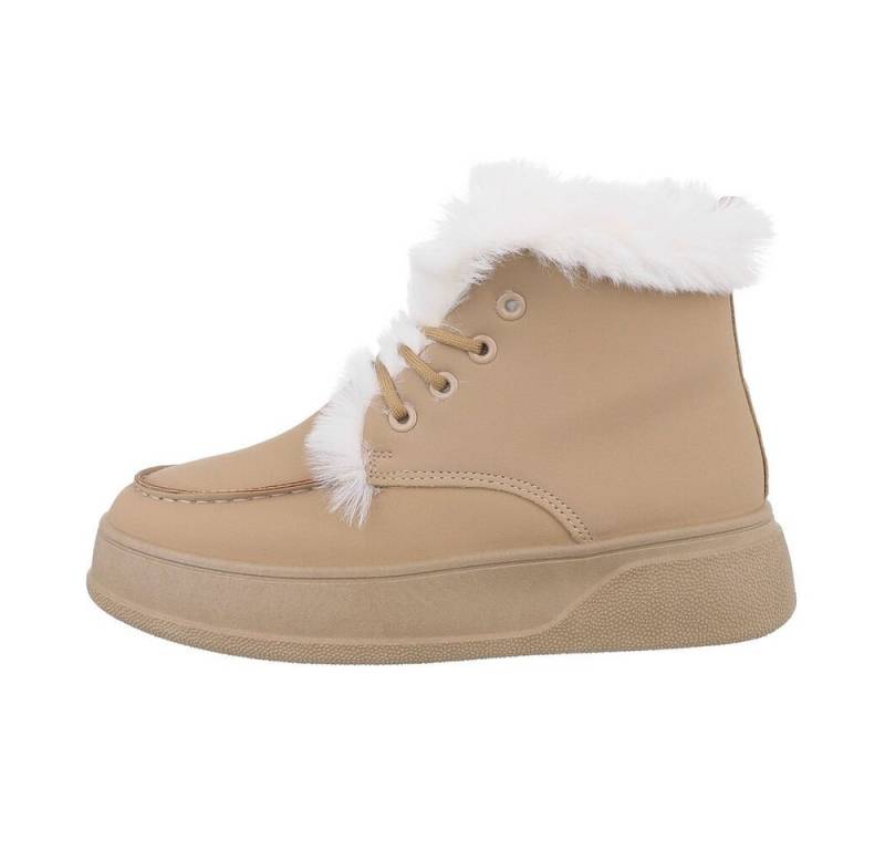 Ital-Design Damen Schnürschuhe Freizeit Snowboots Flach Plateaustiefeletten in Hellbraun von Ital-Design