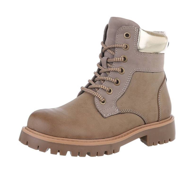 Ital-Design Damen Schnürschuhe Freizeit Stiefelette (87531886) Blockabsatz Schnürstiefeletten in Hellbraun von Ital-Design