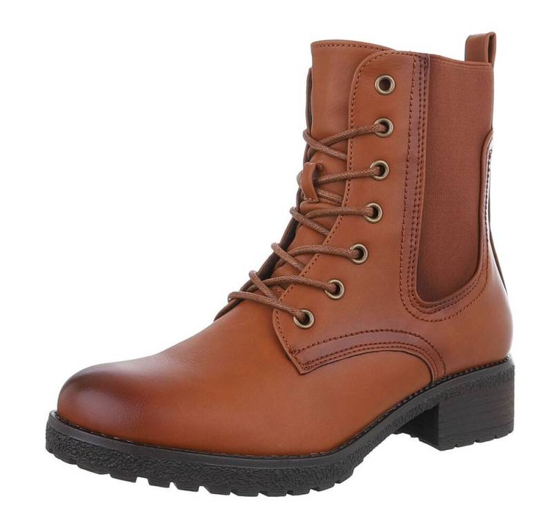 Ital-Design Damen Schnürschuhe Freizeit Stiefelette (87740308) Blockabsatz Schnürstiefeletten in Camel von Ital-Design