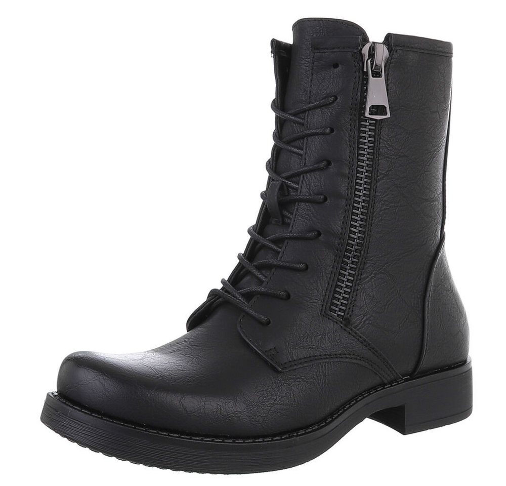 Ital-Design Damen Schnürschuhe Freizeit Stiefelette (87740386) Blockabsatz Schnürstiefeletten in Schwarz von Ital-Design