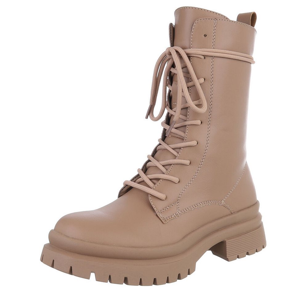 Ital-Design Damen Schnürschuhe Freizeit Stiefelette (90482754) Blockabsatz Plateaustiefeletten in Hellbraun von Ital-Design