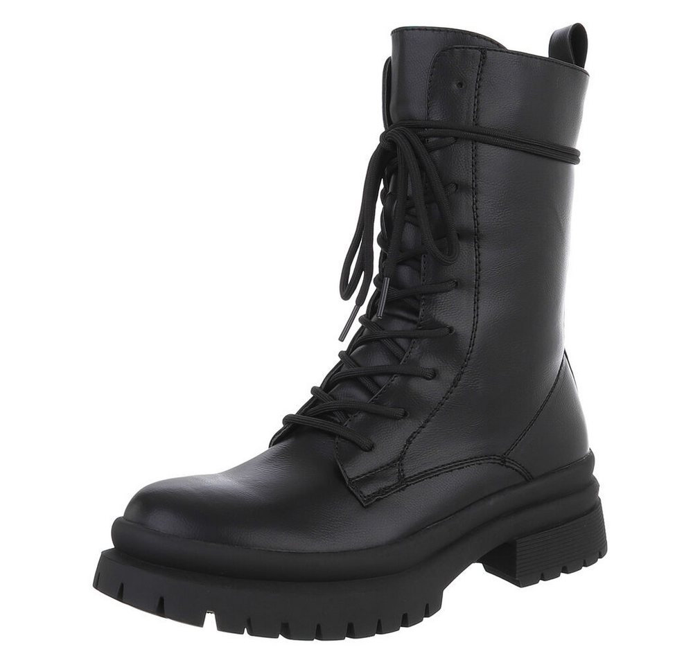 Ital-Design Damen Schnürschuhe Freizeit Stiefelette (90482760) Blockabsatz Plateaustiefeletten in Schwarz von Ital-Design